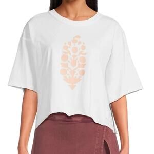 Free People Inspire Buti Logo Cropped Tee in Pastel Peach Combo Size XS. NWOT